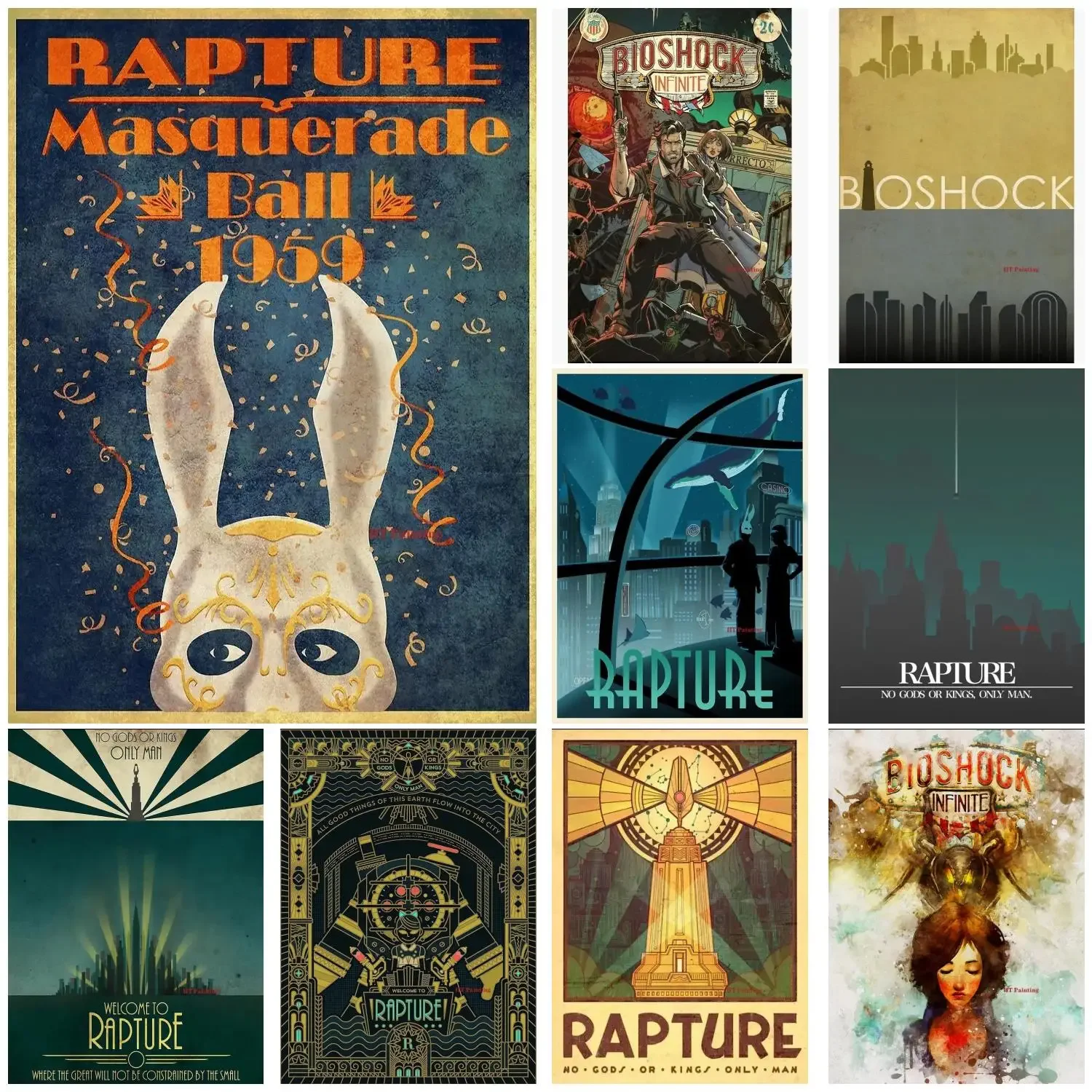 Retro Bioshock Rapture Video Game Canvas Poster and Prints Canvas Painting Wall Art Pictures Vintage Gamer Room Home Decor