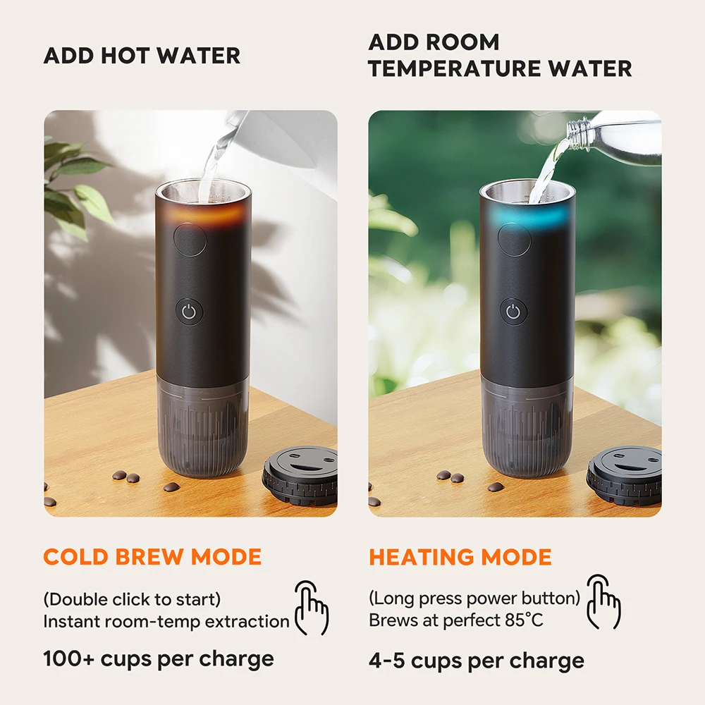 

Новая беспроводная портативная эспрессо-машина 3 в 1, капсульная кофейная порошковая кофеварка для путешествий, умная экстракция, беспроводное отопление