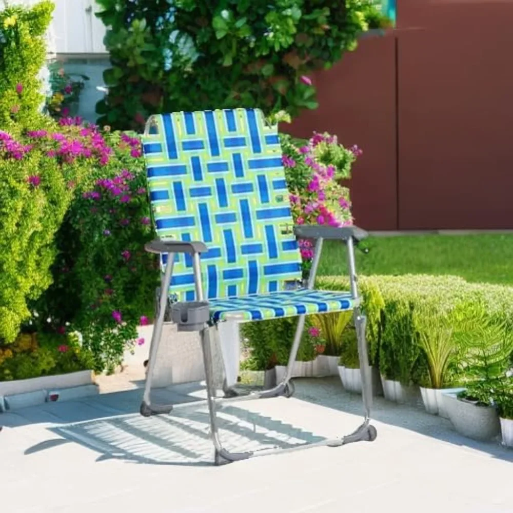 

Aluminum Patio Lawn Chairs Set of 2 with Cup Holders, Foldable Webbed Beach Chairs for Outdoor Use