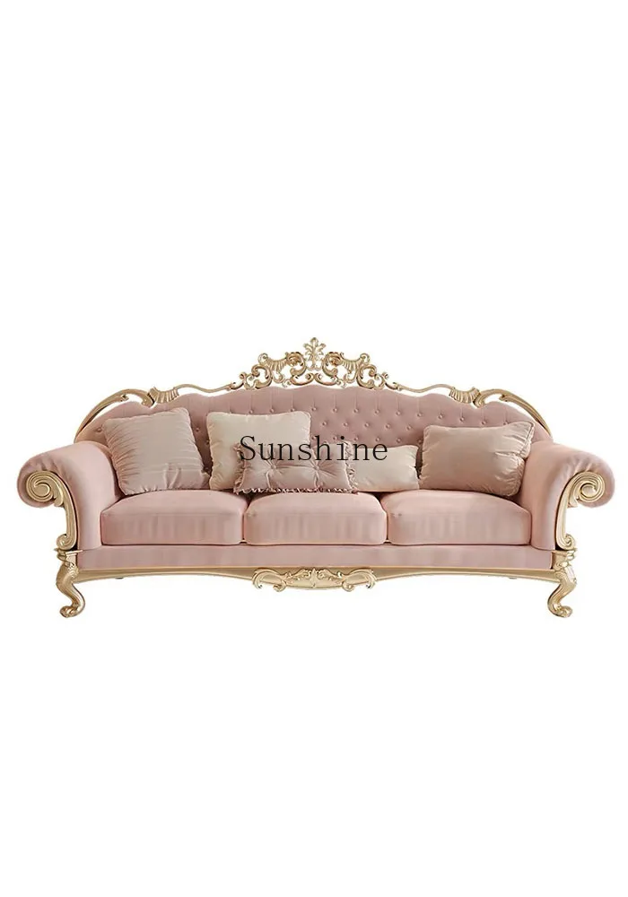 French court light luxury hand-carved fabric sofa luxury living room furniture combination