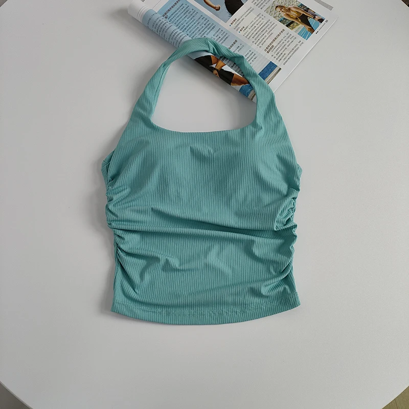 Women's Gym Seamless Halter Neck Vest One-piece Beauty Back Sports Lingerie Small Suspender Inner Yoga Suit Top with Chest Pad