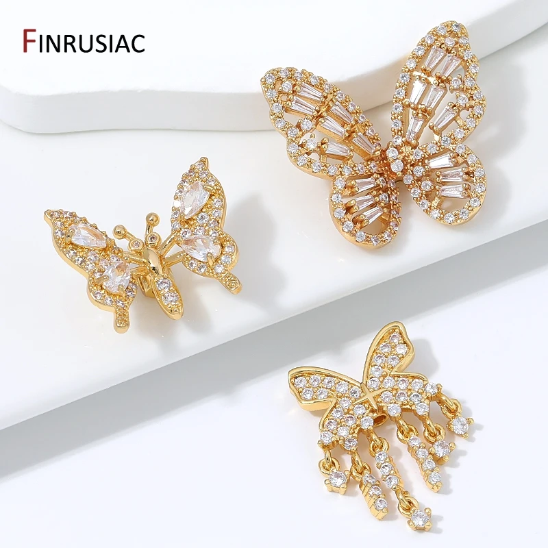 18K Gold Plated Brass Zircon Butterfly Spacer Beads,Dangle Tassel Charm Separator Beads for DIY Pearl Bracelet Necklace Supplies view 4