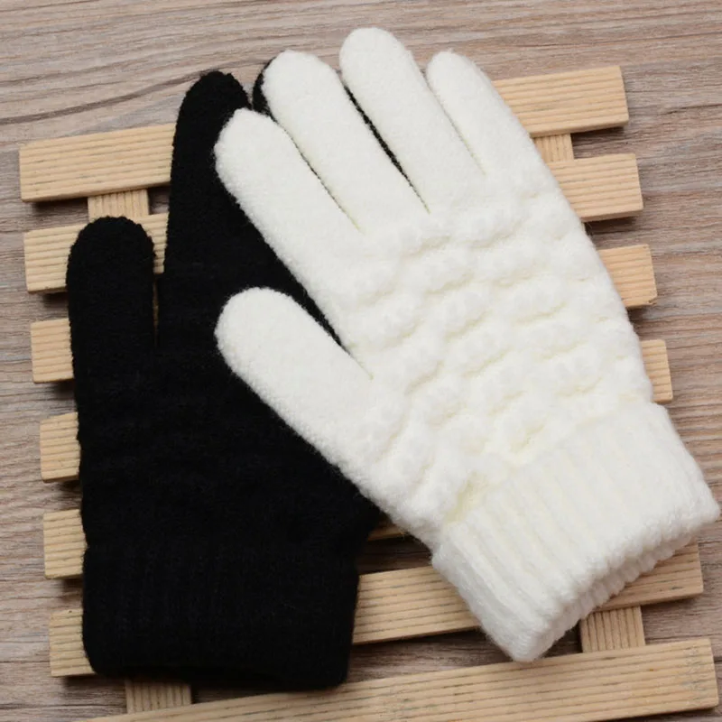 Guantes gruesos de punto para niños, manoplas elásticas cálidas para niños, Guantes sólidos para niños y niñas, Guantes de dedo dividido, moda nueva, Invierno