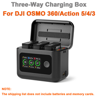 3-Batteries Charging Hub For DJI OSMO 360 Camera Fast Charging Case LCD Display SD Card Holder For Action 5/4/3 Charger Accessor