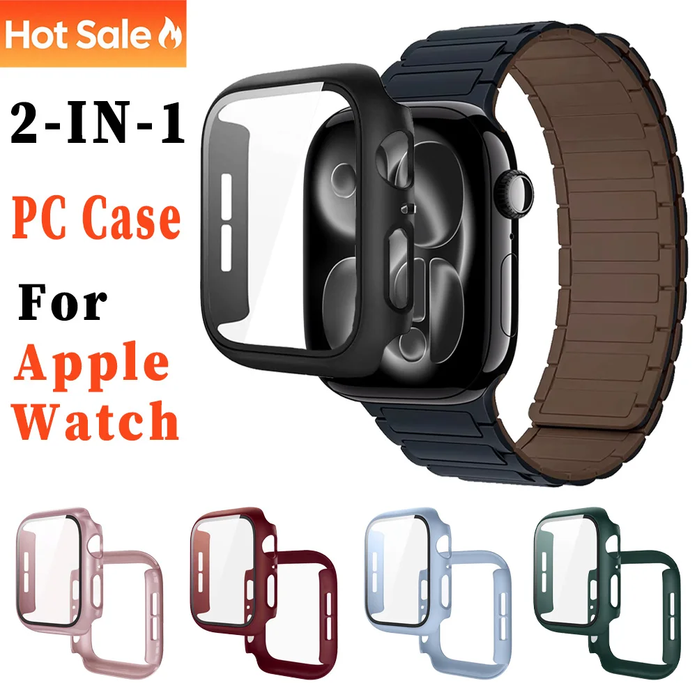 2-in-1 PC-Gehäuse + gehärtete Displayschutzfolie für Apple Watch Ultra 3 2 1 49mm 11 10 46mm 42mm 9 8 7 6 SE Integrierte Hartschale