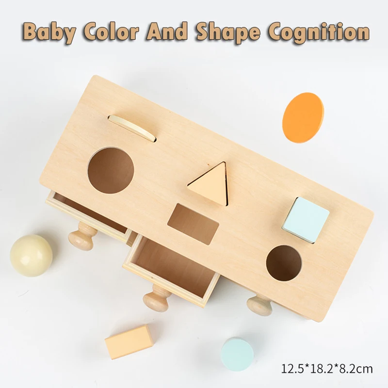 Kid Educational Toy Children Montessori Object Permanence Box Hammer Box Macaron Wooden Toys Coin Ball Textile Drum Drawer Box