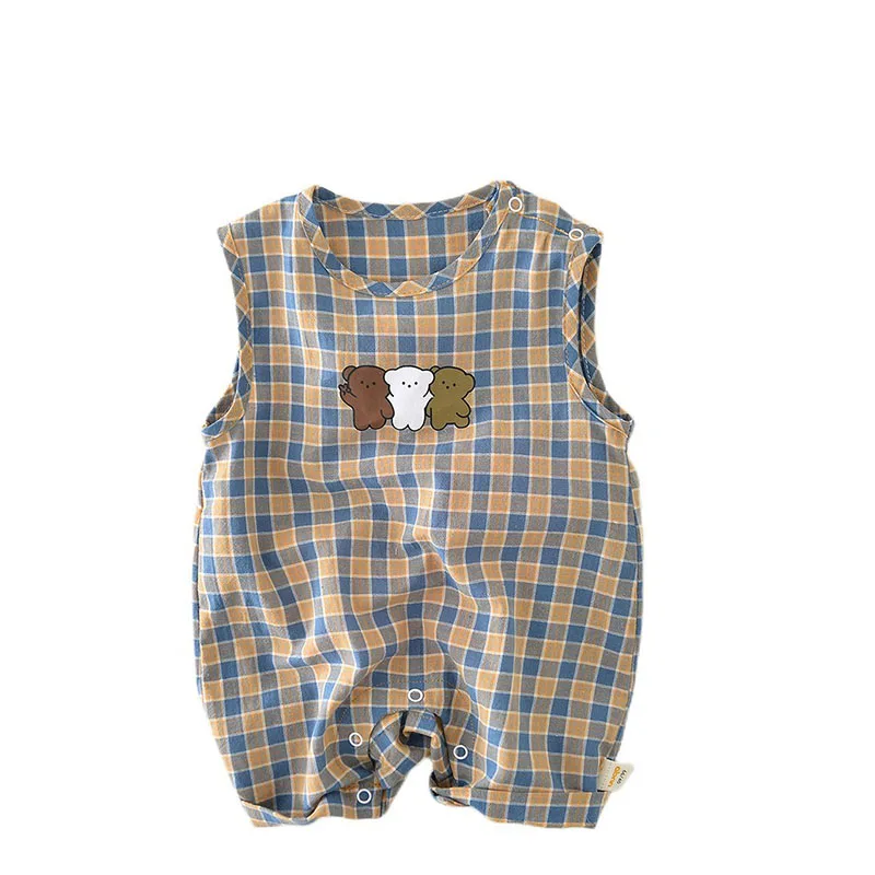 MILANCEL Summer Baby Clothes Bear Overall Sleeveless Infant Jumpsuits