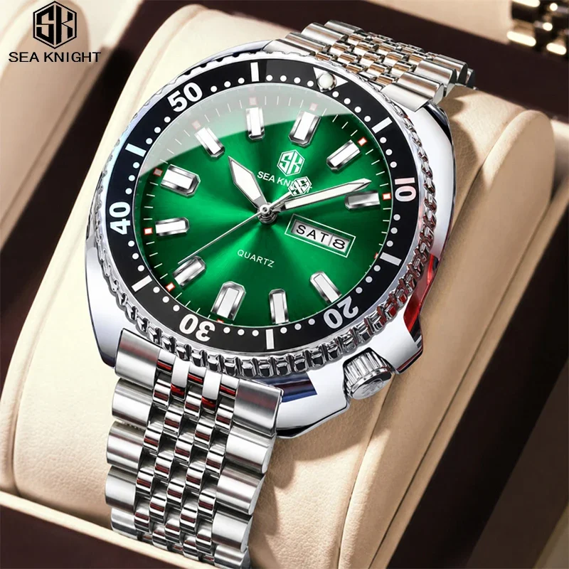 SEA KNIGHT SK04 Top Fashion Man Business Watch Fashion Rotatable Bezel Luminous Date Week Display 3Bar Waterproof Quartz Watch