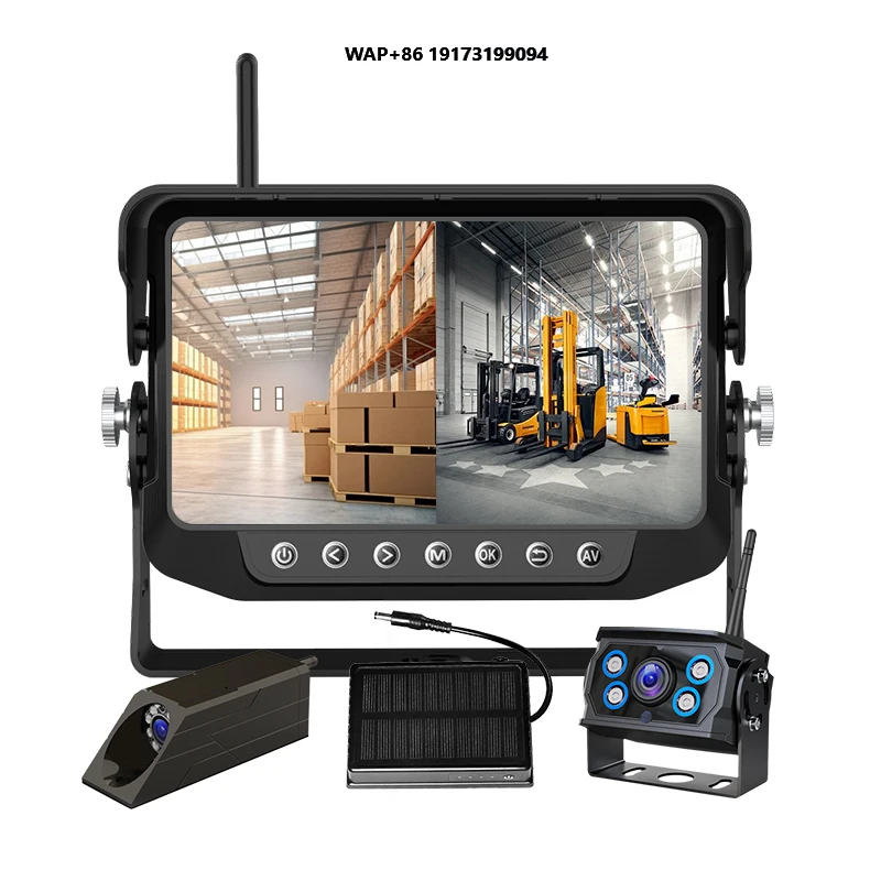 شاشة IP67 مقاومة للماء مع لاسلكي مغناطيسي للرؤية الجانبية وعكس احتياطي للرافعة الشوكية، مع بنك طاقة يعمل بالطاقة الشمسية