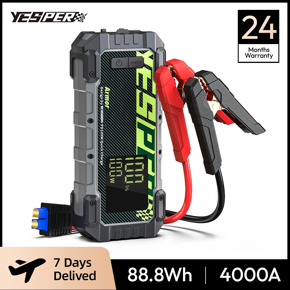 

YESPER Car Battery Charger Booster Jump Starter 4000a 12V Battery Booster For Car Portable Car Booster Jump Starter With PD 100W