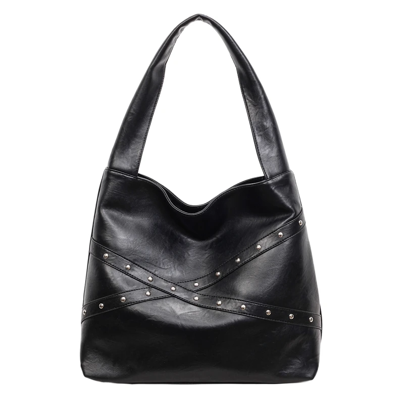 

Мотоциклетная сумка для горячих девушек, вощеная кожа с масляным покрытием, сумка-тоут на одно плечо с заклепками в стиле панк, большая вместительная сумка для подмышек