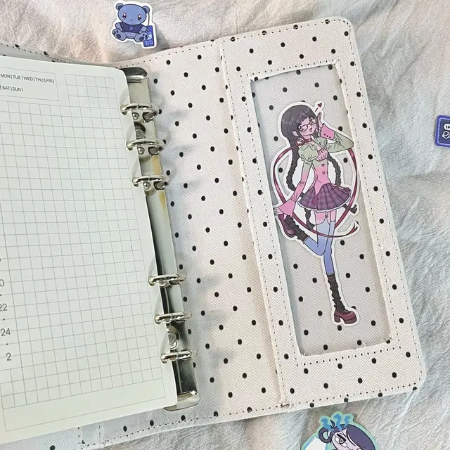 A6  Retro White Polka Dots With 45 Sheets Inner Page DIY PU Clip-on Notebook Loose Leaf Notebook 4