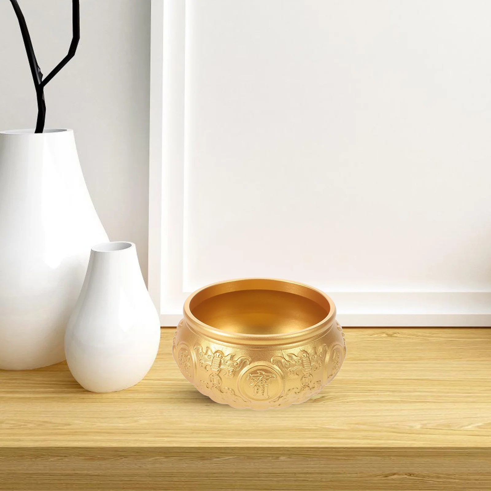 

1Pcs Vintage Brass Treasure Bowl Chinese Coin Basin Copper Adornment Tabletop Decoration Offering Bowl