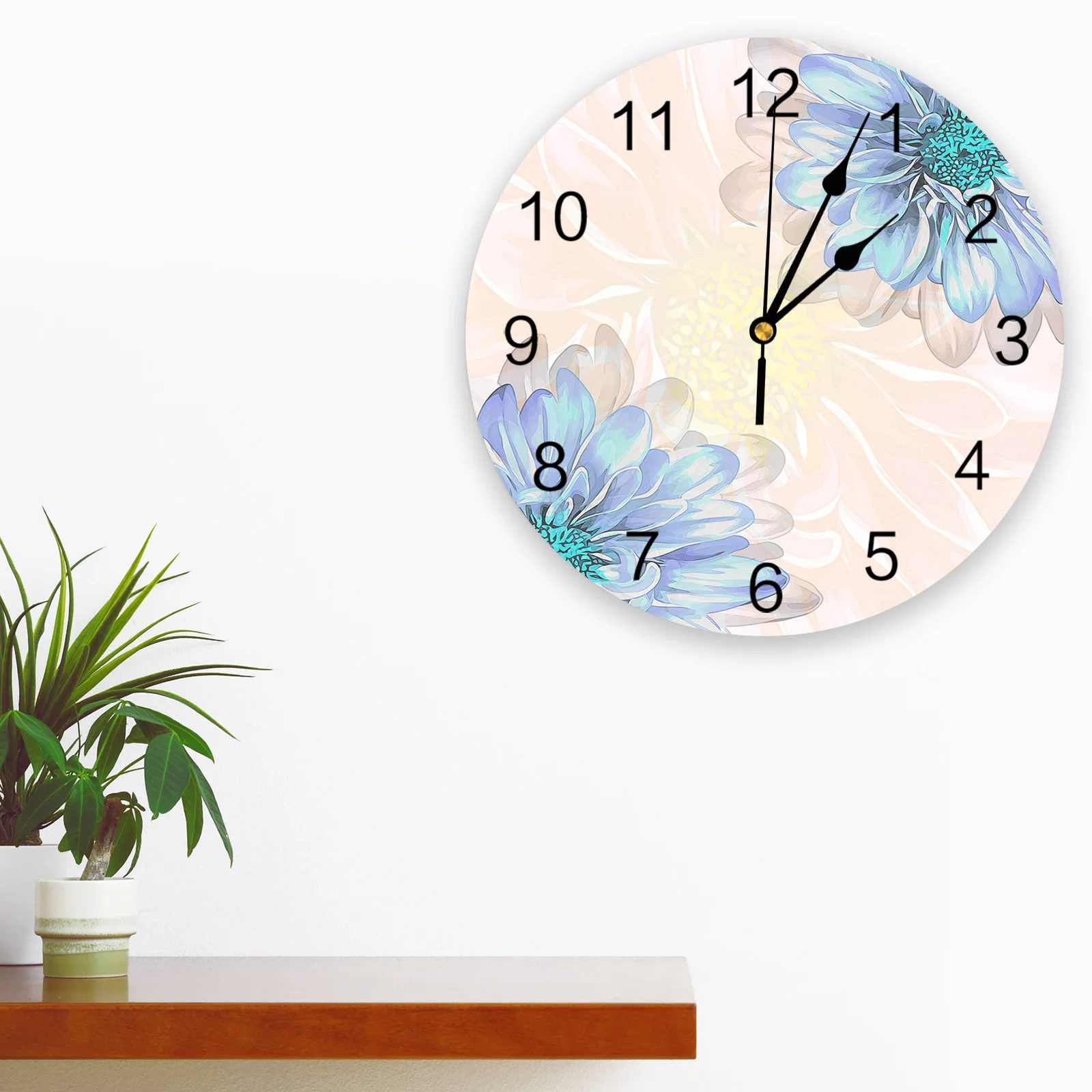 Dahlia Pattern Clock Living Room Home Decor Large Round Wall Clock Mute Quartz Table Clock Bedroom Decoration Wall Watch