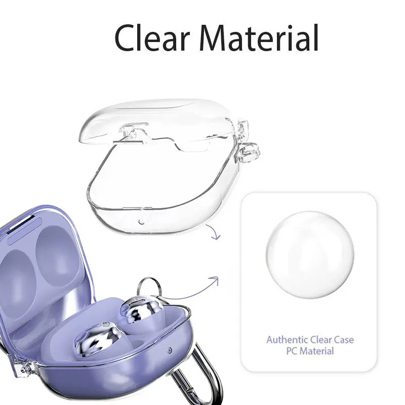 LOERSS Clear Case For Samsung Galaxy Buds 2 Pro PC Hard Shockproof Cover with Carabiner for Buds FE/Buds 2/Buds Pro/Buds Live