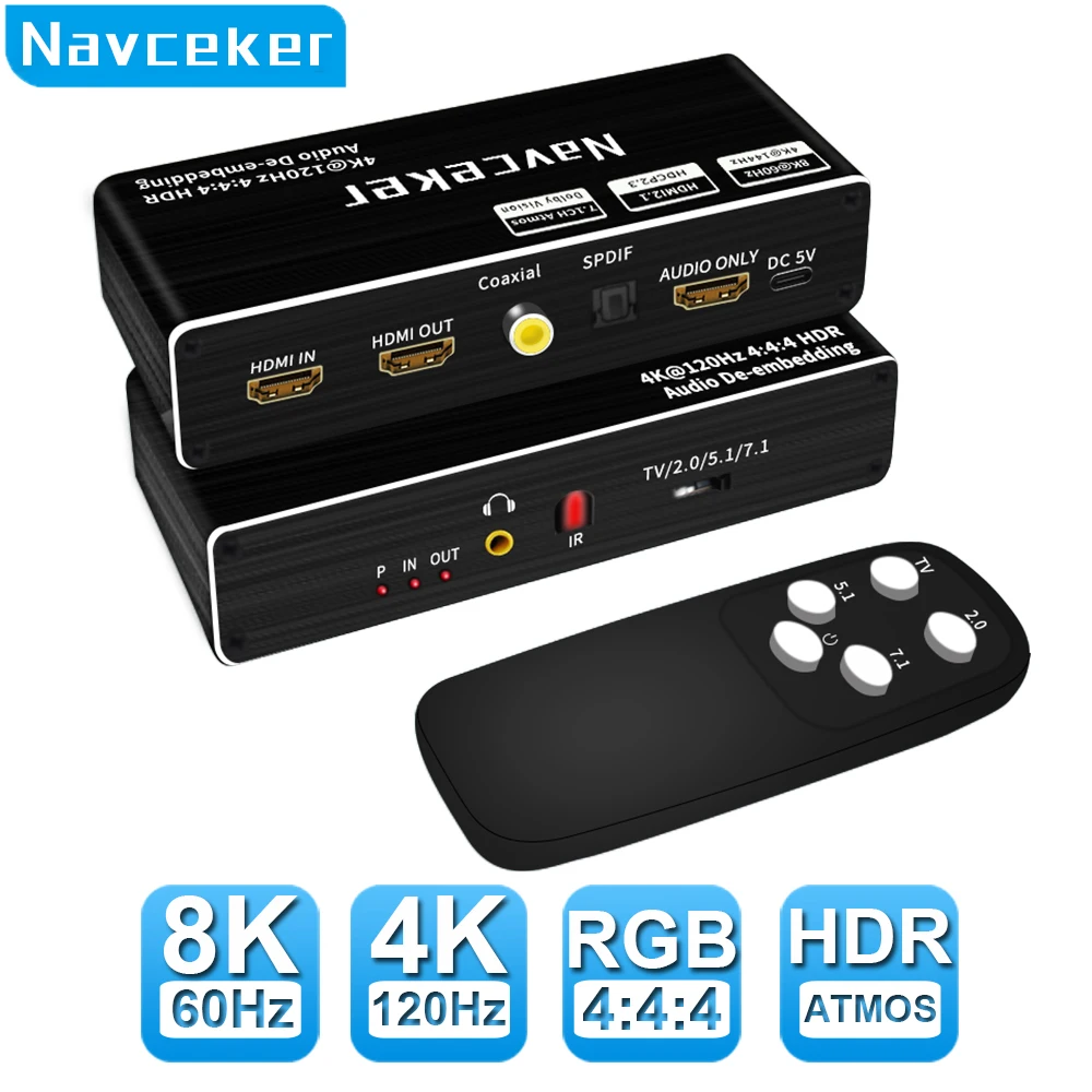 8K HDMI 2.1 Audio Extractor 120Hz 8K 60Hz HDMI 2.1 Audio Splitter HDMI 2.1 Audio Converter Receiver Dolby Atmos for PS5 Xbox S