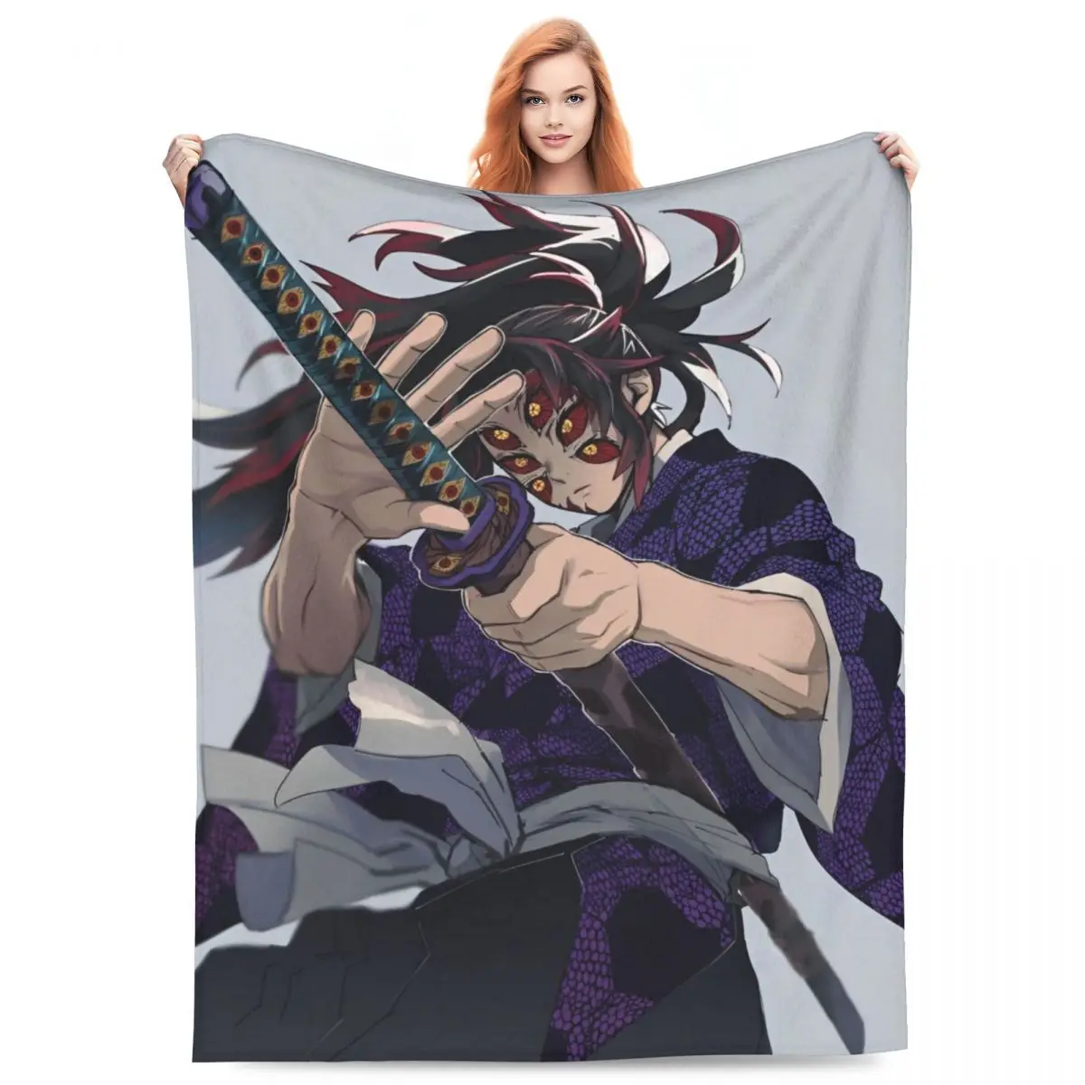 Upper Rank One Kokushibo Flannel Blanket Anime Demon Slayer Awesome Throw Blanket for Bed Sofa Couch 125*100cm Bedspread