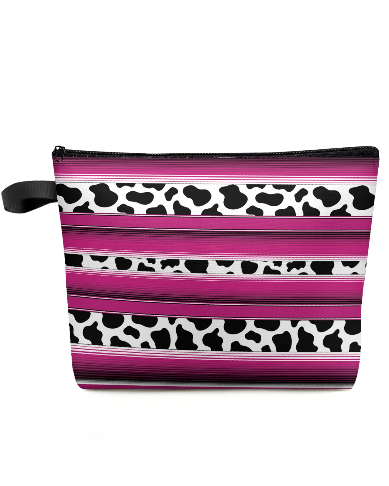 

Cow Pattern Stripes Rose Red Large Capacity Travel Cosmetic Bag Portable Makeup Storage Pouch Women Waterproof Pencil Case