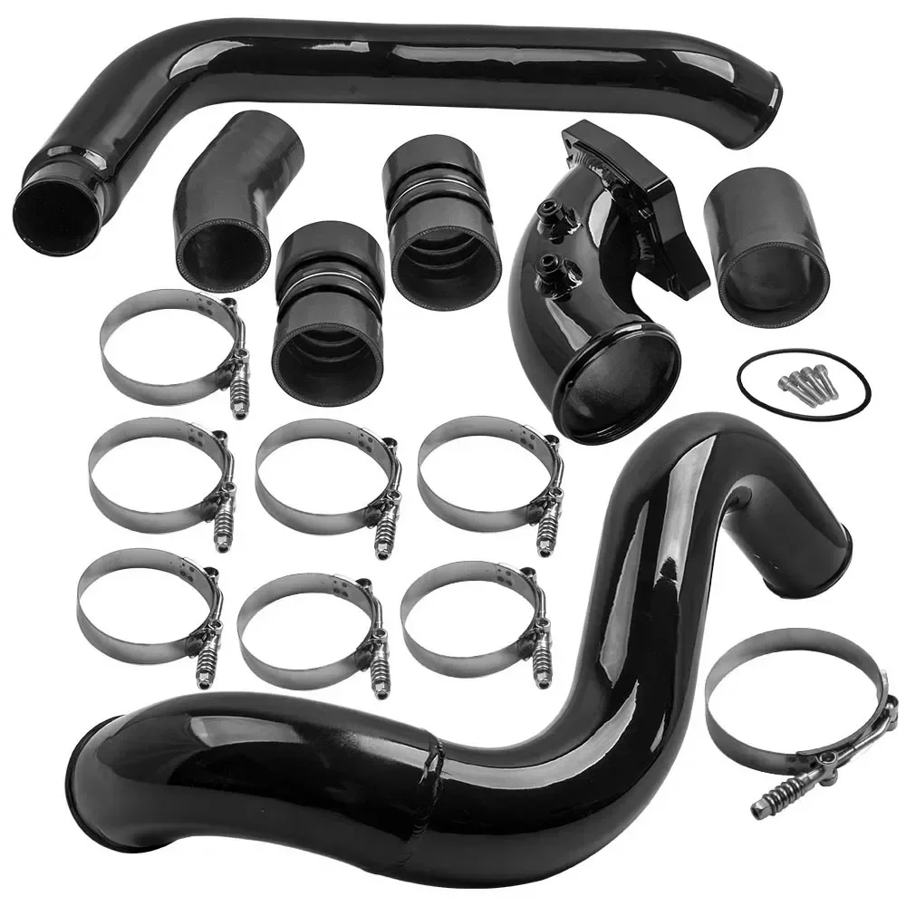 For Diesel 6.0L V8 Aluminum Intercooler Pipe & Boot Clamps Kit Car Turbo Intercooler Pipe Boot CAC Tube High FLow Intake Elbow