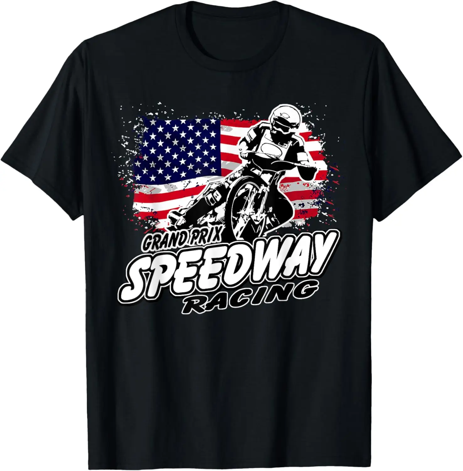 

Motorcycle Speedway American Flag T-shirt Flat Track Race T-Shirt