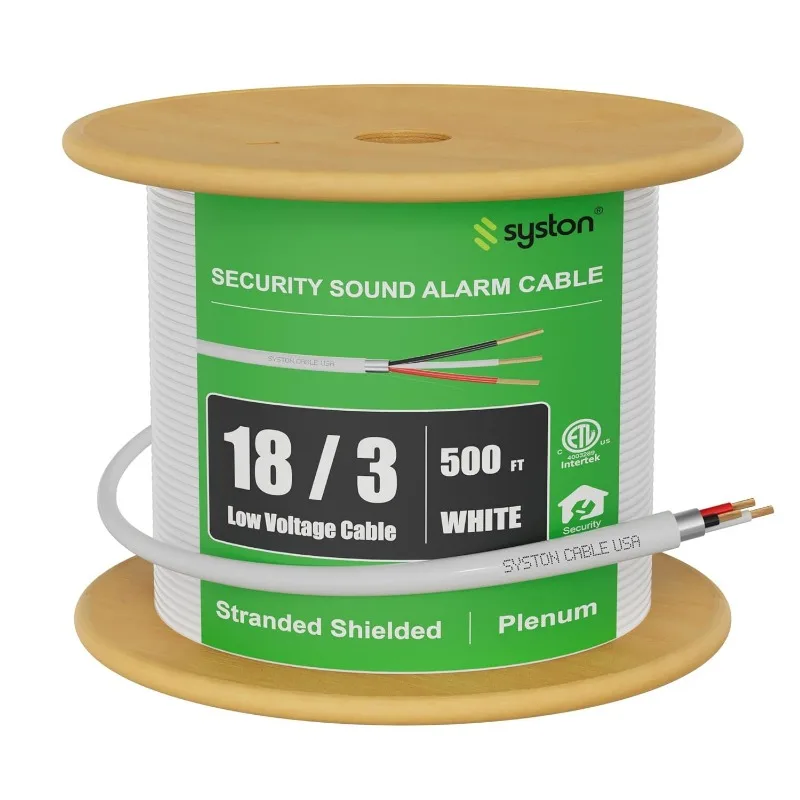 

18/3 Low Voltage Security Sound Alarm Cable 500 ft 18 AWG 3 Conductors Stranded Copper Shielded Plenum Rated CMP CL3P FPLP