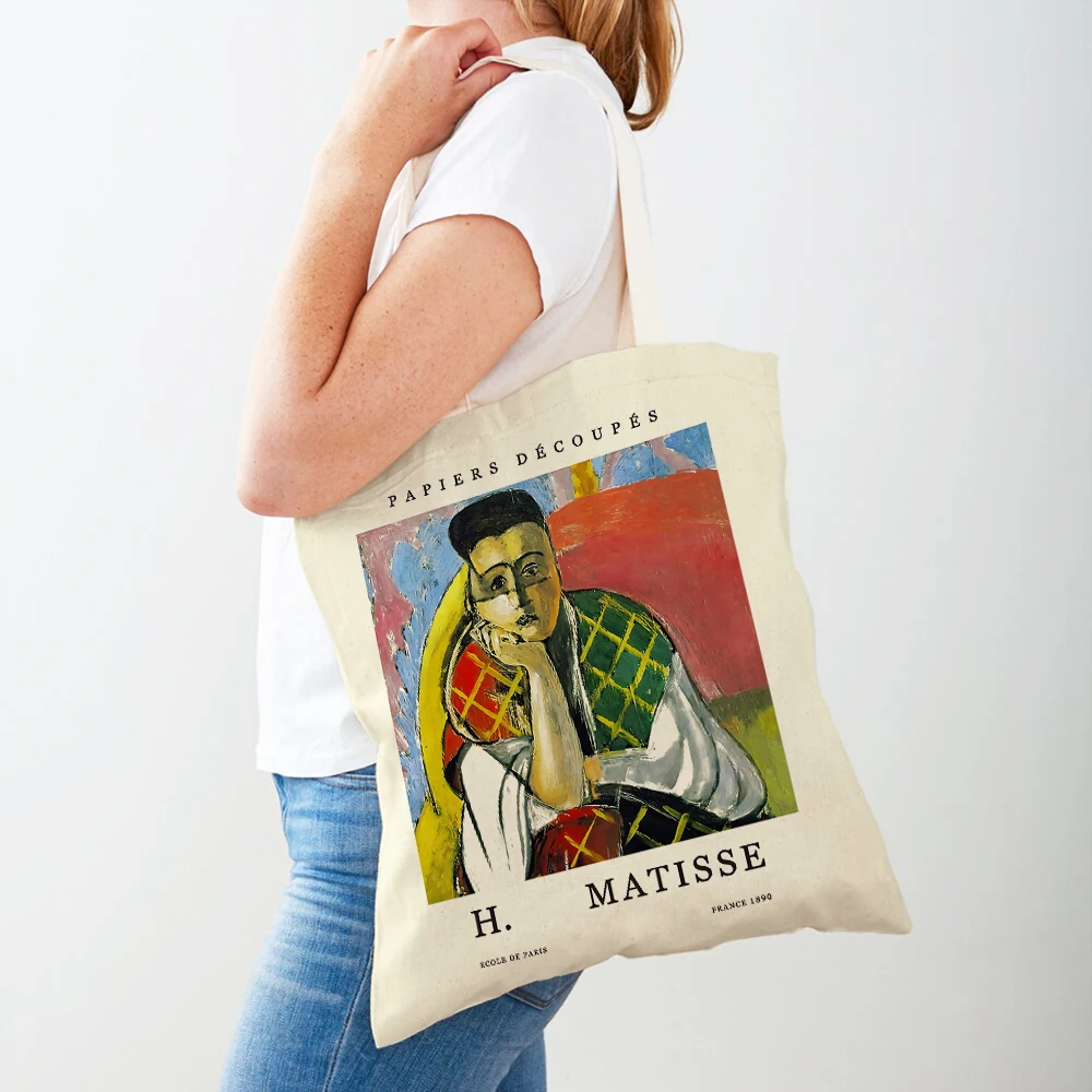 Supermarket Shopper Bag Lady Tote Handbag Vintage Matisse Girl Abstract Landscape Nordic Casual Canvas Women Shopping Bags