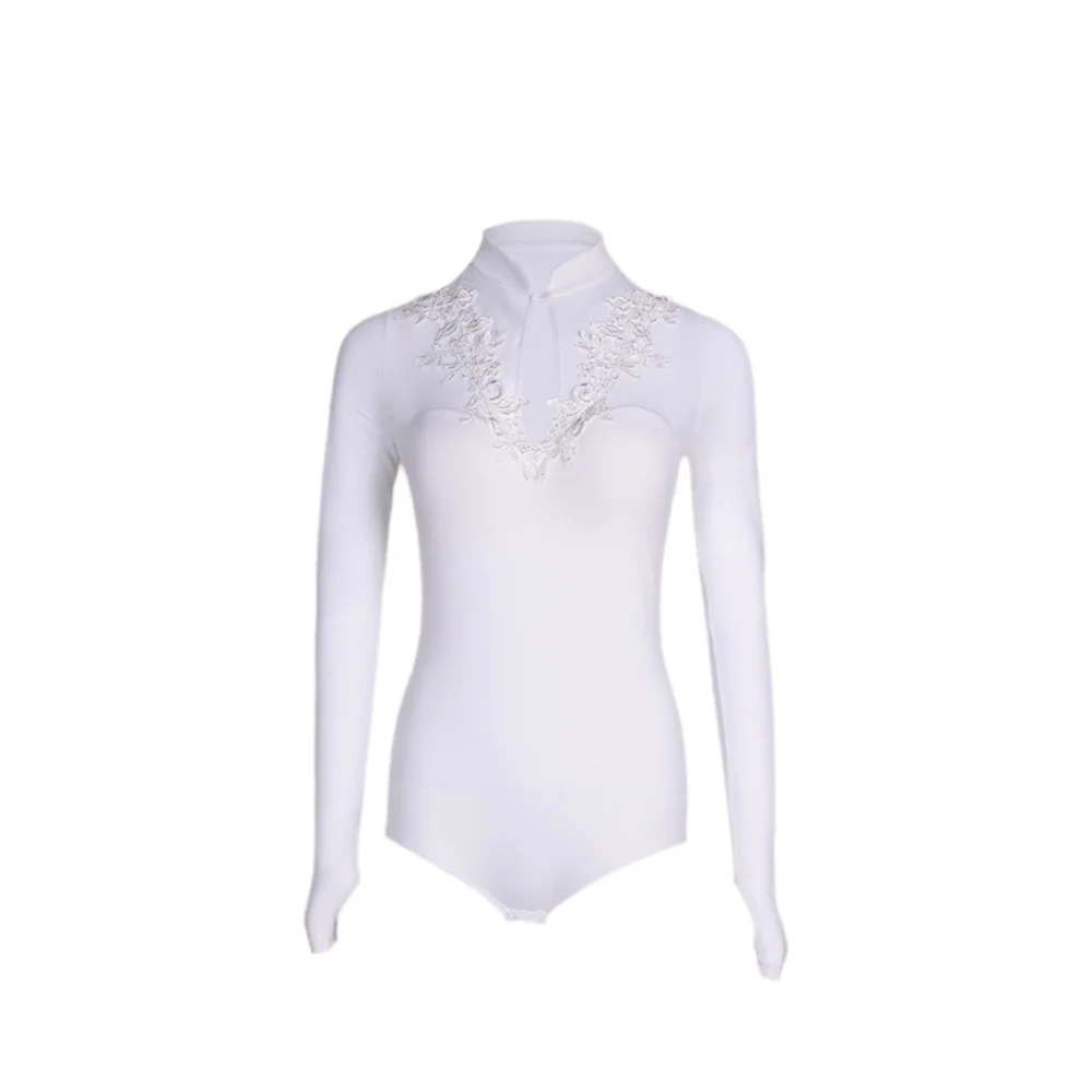 الراقصات اللاتينية، البالغين، الأطفال، الياقات النمط الصيني الراقية، الشارات، الأكمام الطويلة، أزياء أداء السامبا السوداء لحمام السباحة #4