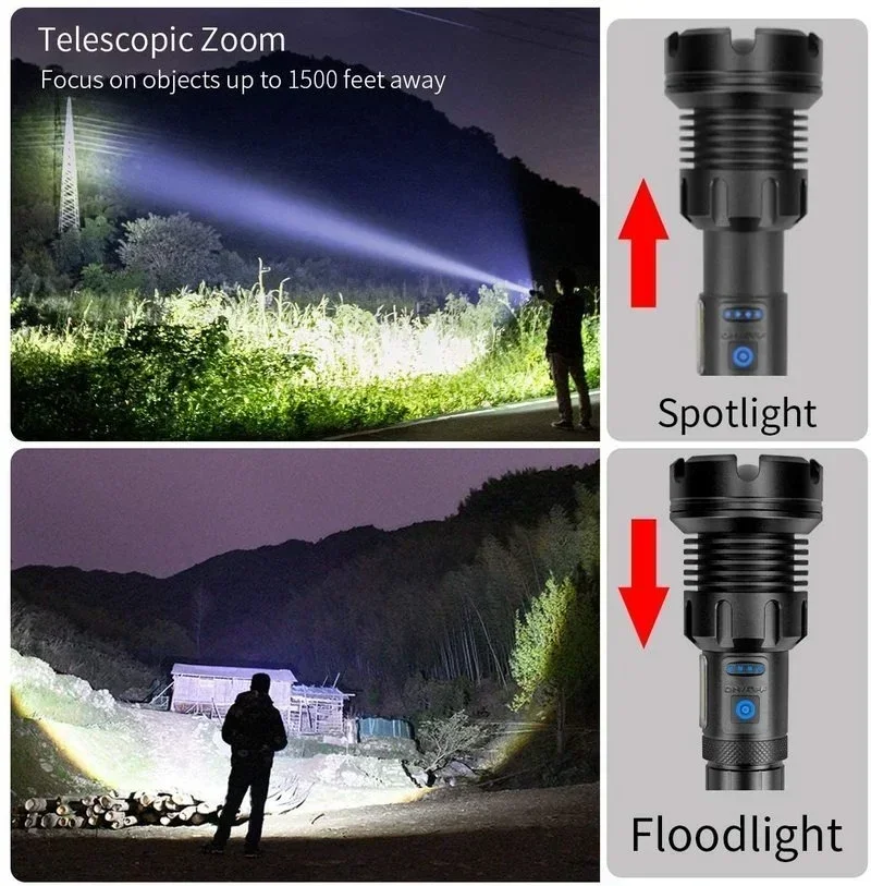 LED XHP90.2 Most Powerful Flashlight 8-core USB Rechargeable Torch Zoomable 26650 Self-defense Hand Lamp for Camping Hunting