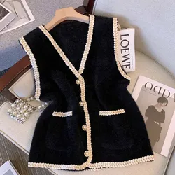 Spring And Autumn Annals Female New V-neck Knitted Mink Velvet Vest Women Xiaoxiangfeng Sweater V-neck Vest Shoulder Tops Jacket