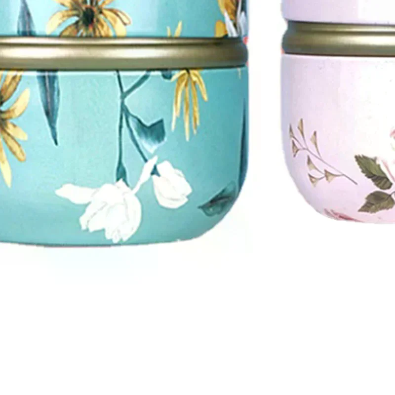 Tea Caddy Tea Box Containers Candle Cans Coffee Candy Snacks Sealed Iron Jars Floral Pattern Small Portable Storage Boxes