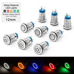 12mm Copper Shell Metal Push Button Switch Latching Momentary 3-6V 12V 220V On Off Waterproof