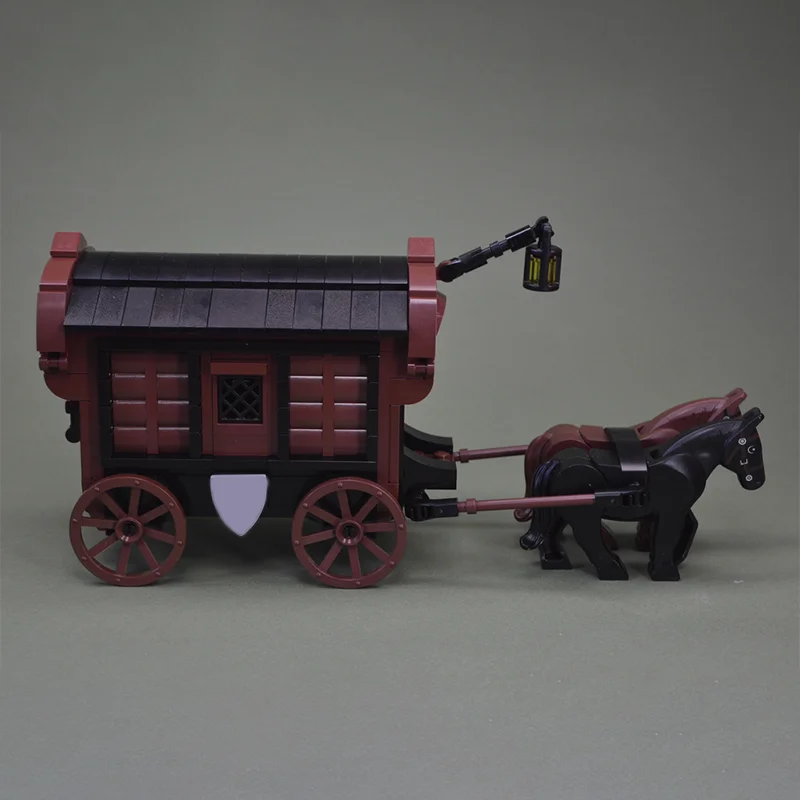 271szt Moc Średniowieczny Wagon Model Zamek Dekoracja Klocki Kreatywny Montaż Klocki Zabawki Dzieci Boże Narodzenie DIY Prezenty