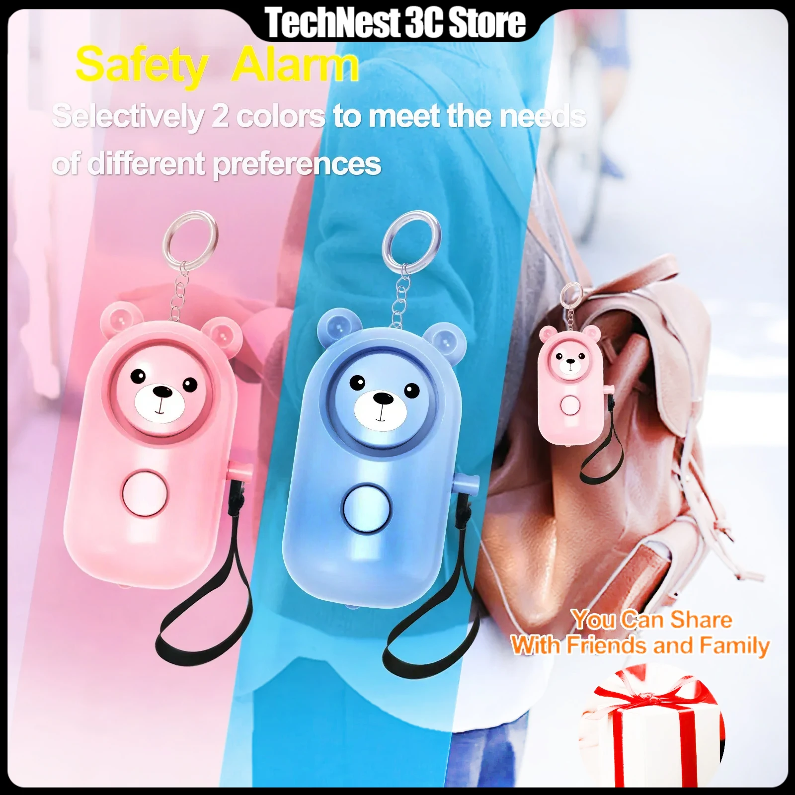 

Персональная сигнализация для самообороны 130 дБ, сирена для защиты, сигнализация для женщин и девушек, брелок-сигнализация с подсветкой