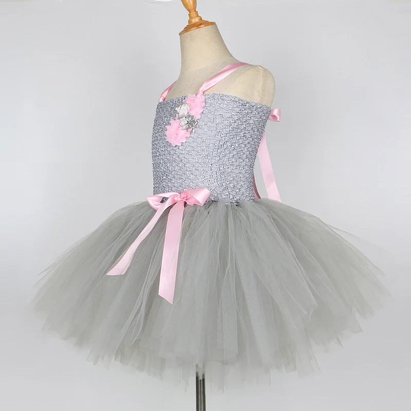 HN8 Baby Girls Gray Mouse Tutu Dress for Kids Halloween Rat Costumes Children Animals Outfits Birthday Clothes with Ears Bow)4Dc