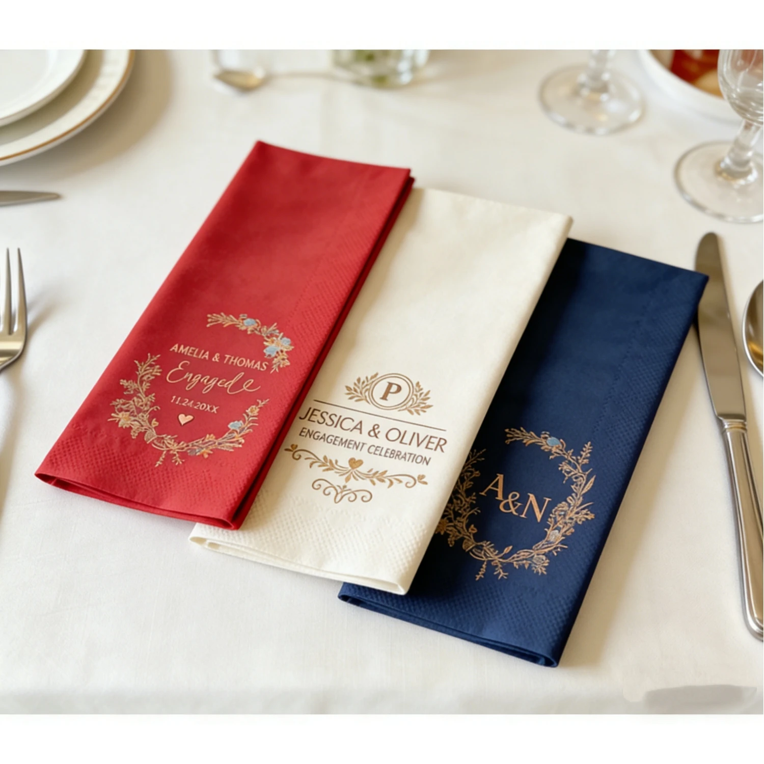 

Свадебные салфетки с золотой фольгой, 100 шт., одноразовые, персонализированные, под лен, мягкие, для вечеринок