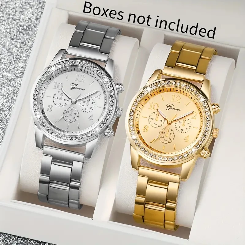 2PCS\\Set Set Of Gold And Silver Couple Watches With Minimalist Elements Alloy Dial Strap And Best Gift For Watches