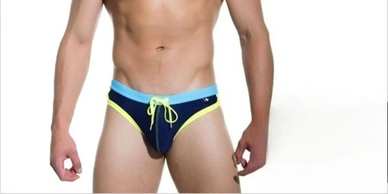 Men's Color Block Triangle Swim Briefs Drawstring Waist Quick Dry Beach Swimming Trunks