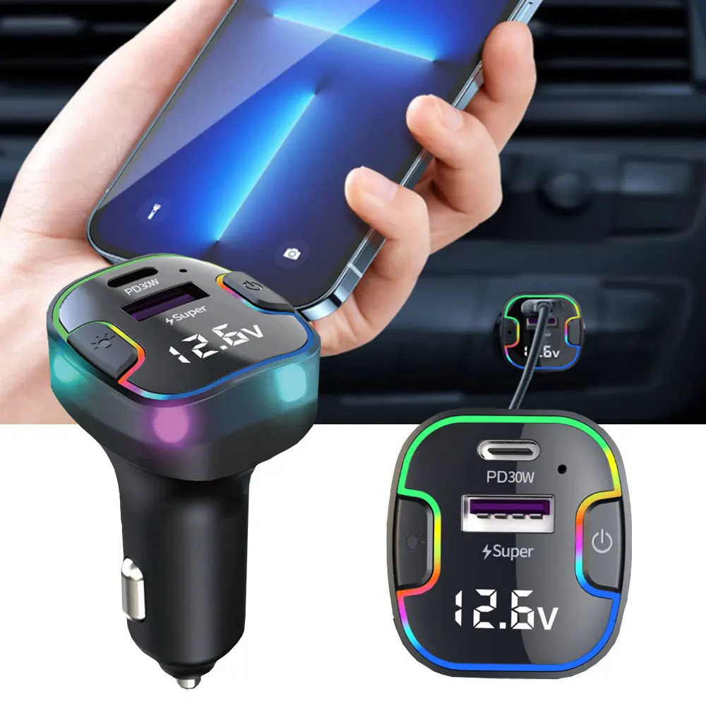1pc Car Super Fast Charging Charger Car 30W PD USB Type C Charger Adapter Car Dual Holes Charger Auto Interior Accessories