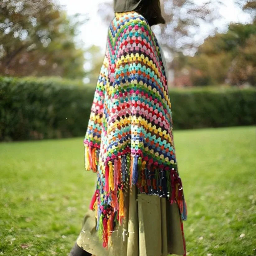 2025 Pure Handmade DIY Tablecloth Artistic Handcrafted Retro Colorful Aura Fringes Shawl Scarf Table Decoration