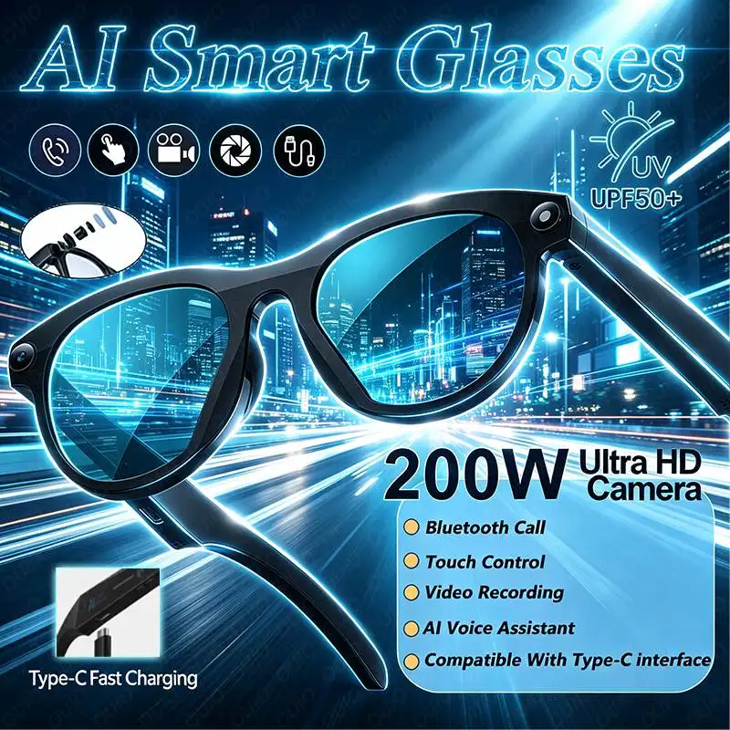 

New Smart Glasses AI Recording AI Translation AI Voice Assistant Taking Photo Recording Video Object Recognition Smart Glasses