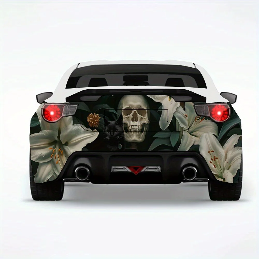 

Skeleton paired with lily, unique rear aesthetic, super eye-catching!Vinyl Decal for Car Rear, Waterproof Self-Adhesive Vinyl St