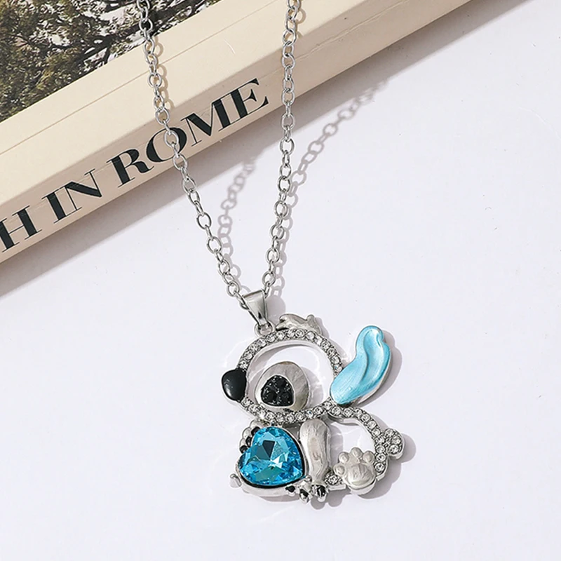 

Полое ожерелье Disney Lilo & Stitch, милое ожерелье в форме сердца из нержавеющей стали с подвеской на ключице для девочки, подарочные ювелирные изделия