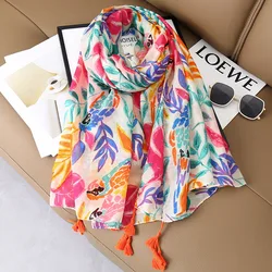 2024 Designer Brand Women Scarf Bohemia Print Lady Shawls Cotton Feeling Soft Oversize Hijabs Neck Headband Tassel Foulard