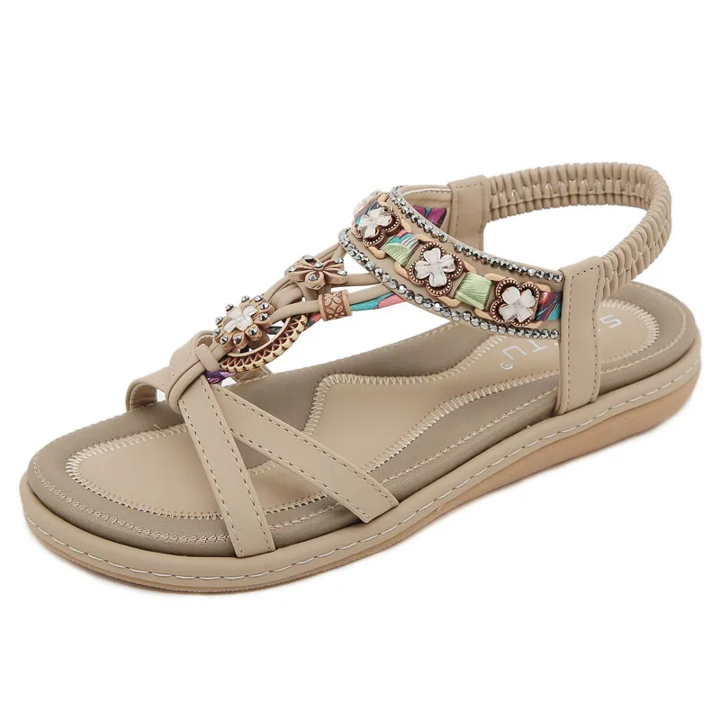 Flower Print Sandals Women Summer Shoes Elastic Band Woman Beach Shoes Ladies Open Toe Sandalias