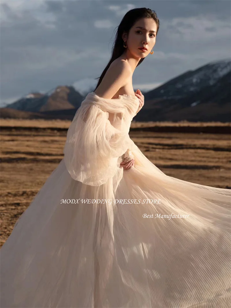 MODX Elegant Puff Long Sleeves Wedding Dresses Sweetheart Soft Tulle Floor-Length Bridal Gowns Boho Robe de mariage Vestidos