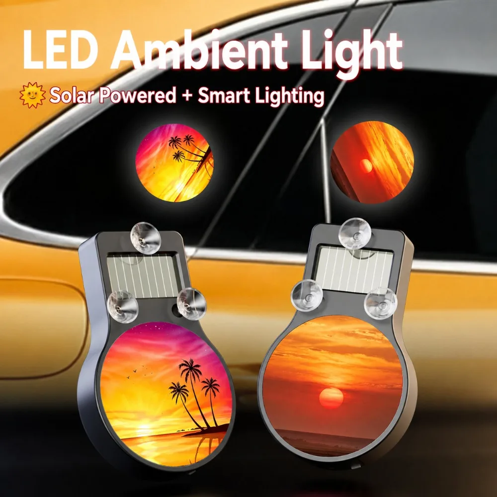 Wireless Suction Cup Installation Rear Window Decoration Lamp,Solar LED Beautiful Landscape Patterns Car Atmosphere Light
