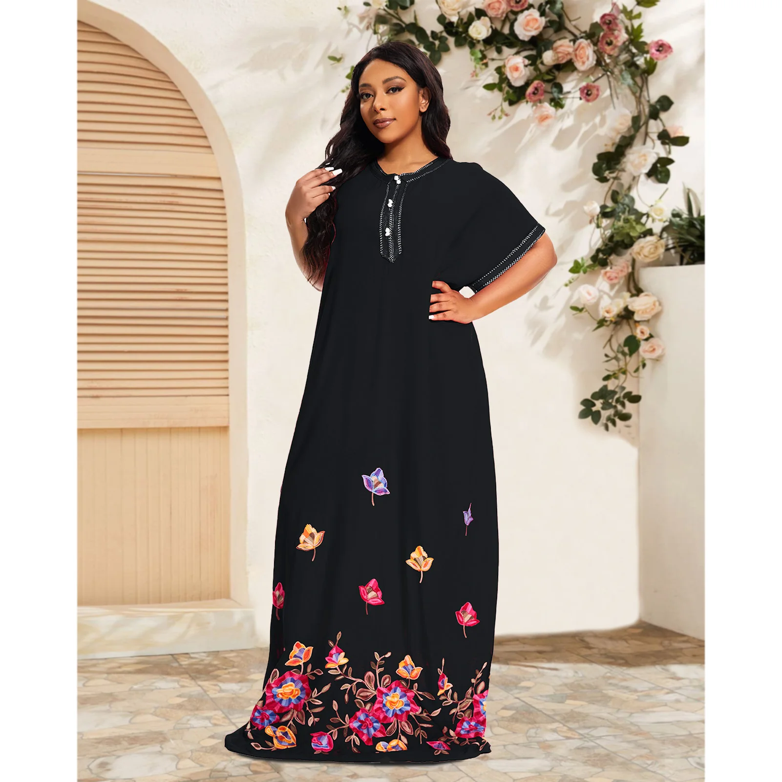 PlusSize Geleneksel Pamuk Kaftan Giyim Gevşek Abayas Elbise Afrika Plaj Ev Dashiki Loungewear Kısa Kollu KapakFas