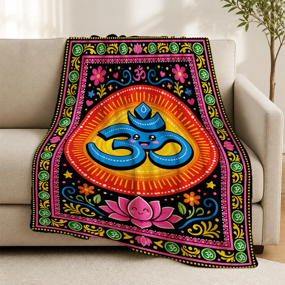 Boho Spiritual Om Yoga Throw Blanket Meditation Chakra Goddess Art Hindu Indian Tapestry Cozy Decorative Throw Sofa Couch Cover