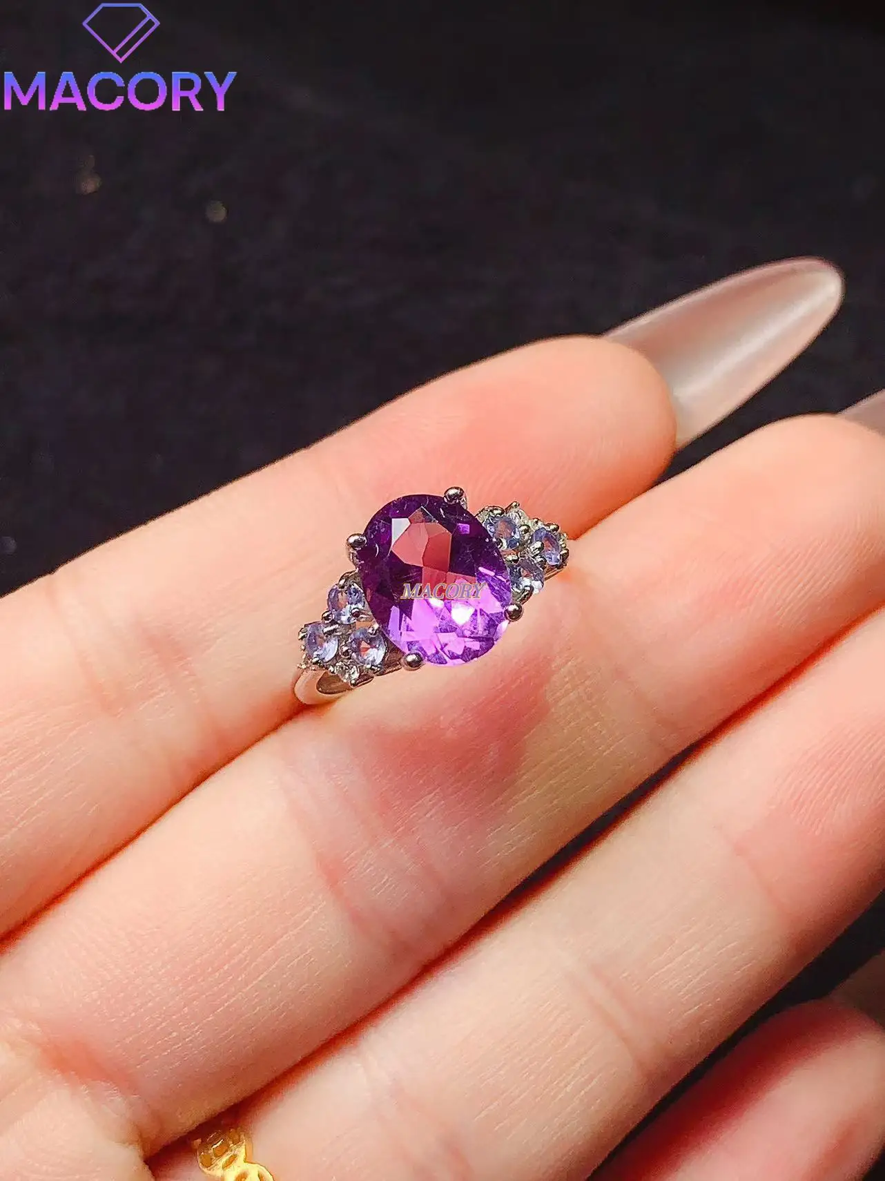 

Sterling Silver 925 Natural Amethyst Ring Women's Full Atmosphere New Jewelry Ring Atmosphere Classic Holiday Gifts