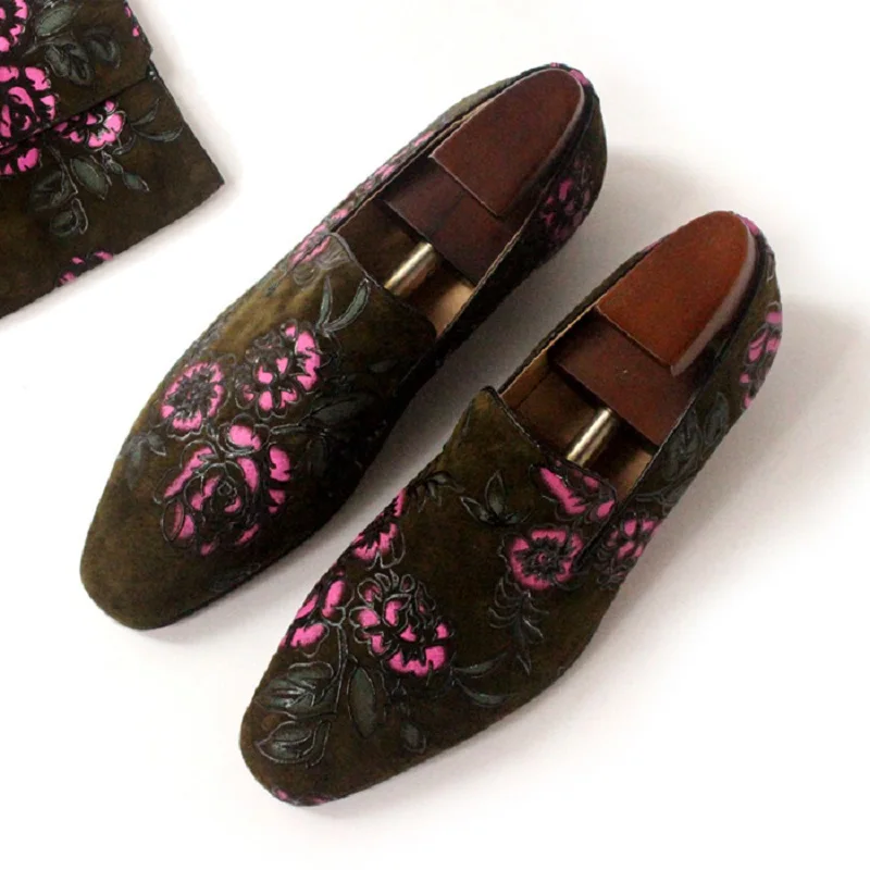 

Spring/Summer Embroidered Printed Cowhide Cover Footwear Lefu Shoes Casual Square Heel Flat Bottom Large and Small Men's Shoes